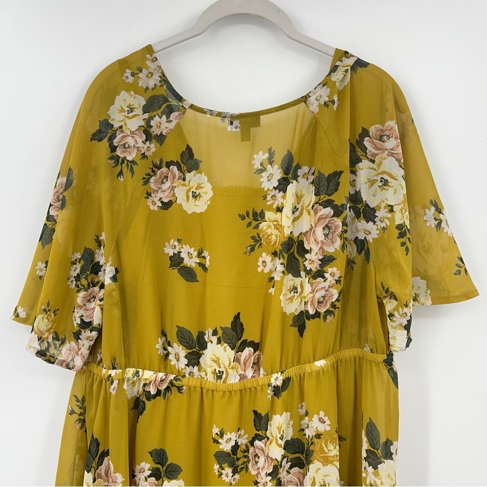 Torrid 1X Floral High Low Yellow Sheer Maxi Dress 0127 Slip Underneath mustard - Picture 12 of 14